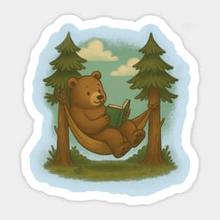 Reading Bear in a Hammock Sticker